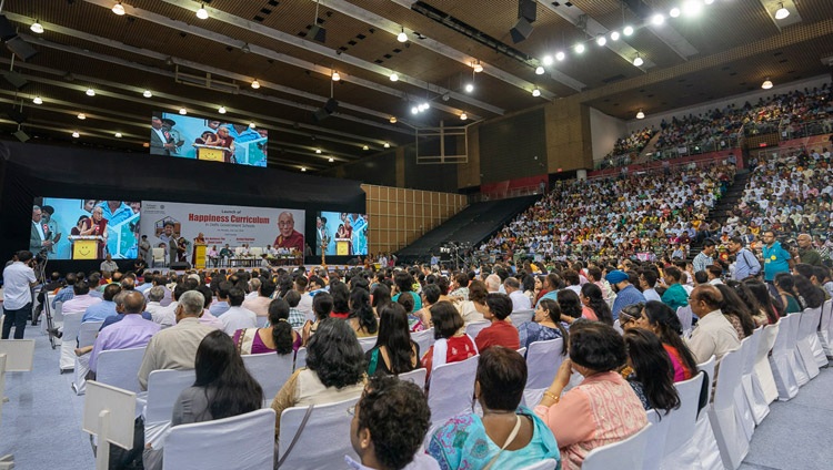 Una vista desde la parte trasera del Estadio Thyagraj durante el Lanzamiento del Plan de Estudios de la Felicidad en las Escuelas del Gobierno de Delhi en Nueva Delhi, India, el 2 de julio de 2018. Foto de Tenzin Choejor