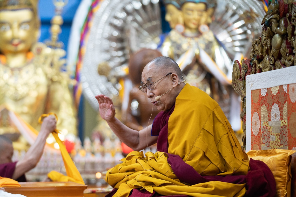 Su Santidad el Dalái Lama pronunció su discurso de clausura al término de su enseñanza en el Templo Principal Tibetano en Dharamsala, HP, India, el 19 de febrero de 2019. Foto de Tenzin Choejor