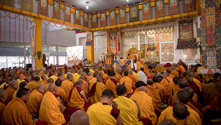 Una vista del Pabellón de Kalachakra durante los preparativos para el Empoderamiento de Vajrabhairava de Trece Deidades dado por Su Santidad el Dalái Lama en Bodhgaya, Bihar, India el 18 de enero de 2018. Foto de Manuel Bauer