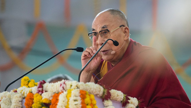 Su Santidad el Dalái Lama hablando a los estudiantes de Bihar sobre los Valores Universales en Bodhgaya, Bihar, India, el 25 de enero de 2018. Foto de Lobsang Tsering