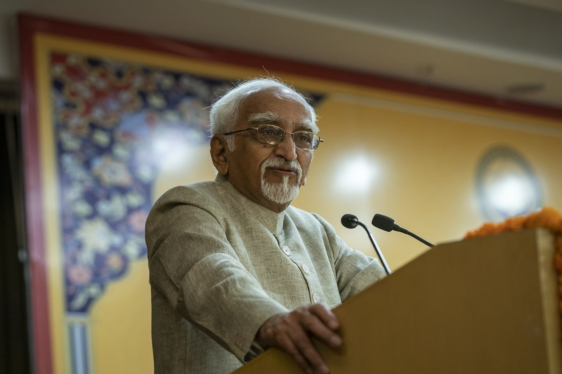 El ex vicepresidente de la India, Hamid Ansar, habla sobre el concepto de diversidad en la conferencia sobre «Celebrar la diversidad en el mundo musulmán» en el Centro Internacional de la India en Nueva Delhi, India, el 15 de junio de 2019. Foto de Tenzin Choejor