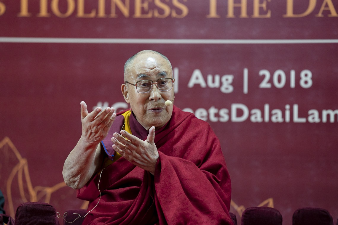 Su Santidad el Dalái Lama hablando en el Goa Institute of Management en Bambolim, Goa, India el 8 de agosto de 2018. Foto de Tenzin Choejor