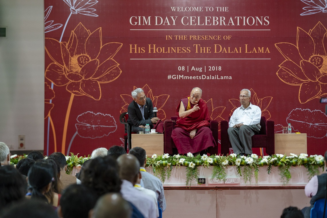 Su Santidad el Dalái Lama hablando en el Goa Institute of Management en Bambolim, Goa, India el 8 de agosto de 2018. Foto de Tenzin Choejor