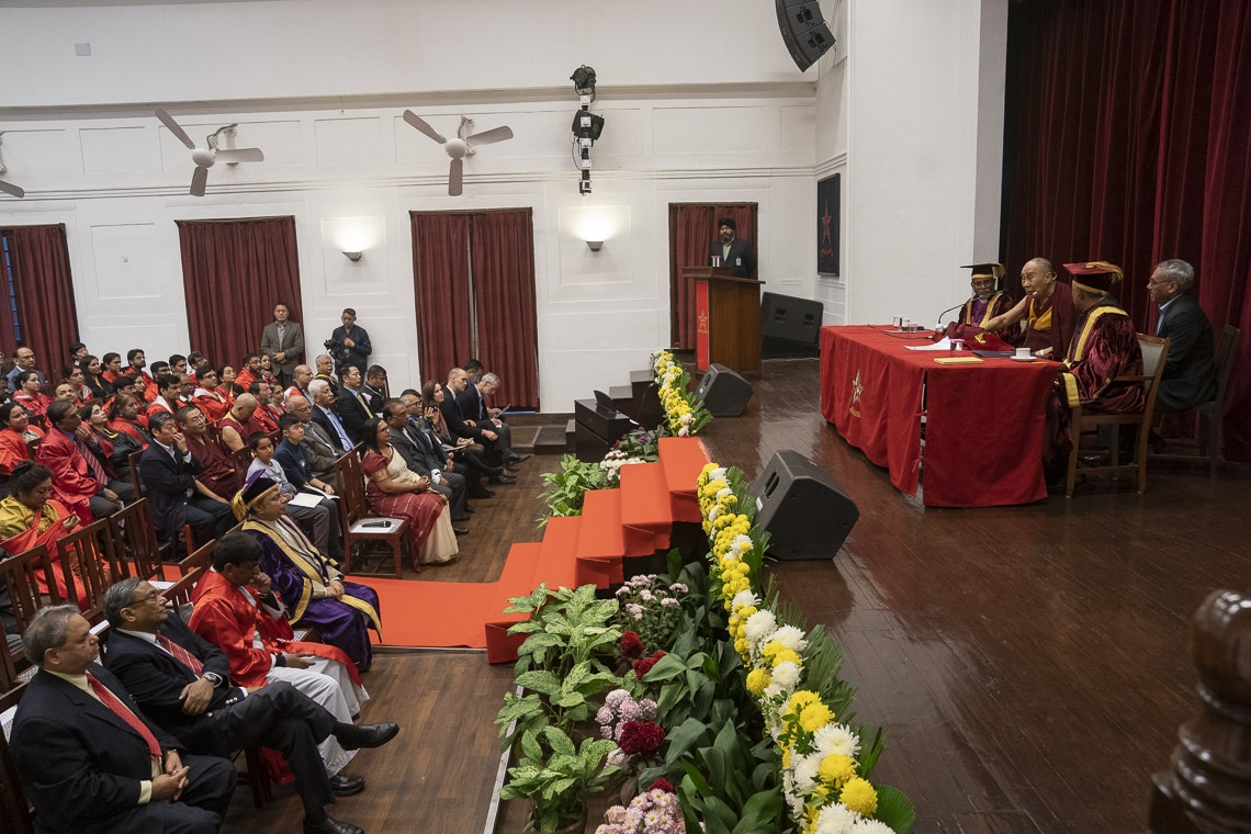 Su Santidad el Dalái Lama hablando en la celebración del Día del Fundador del St Stephen's College en Nueva Delhi, India, el 7 de diciembre de 2018. Foto de Lobsang Tsering